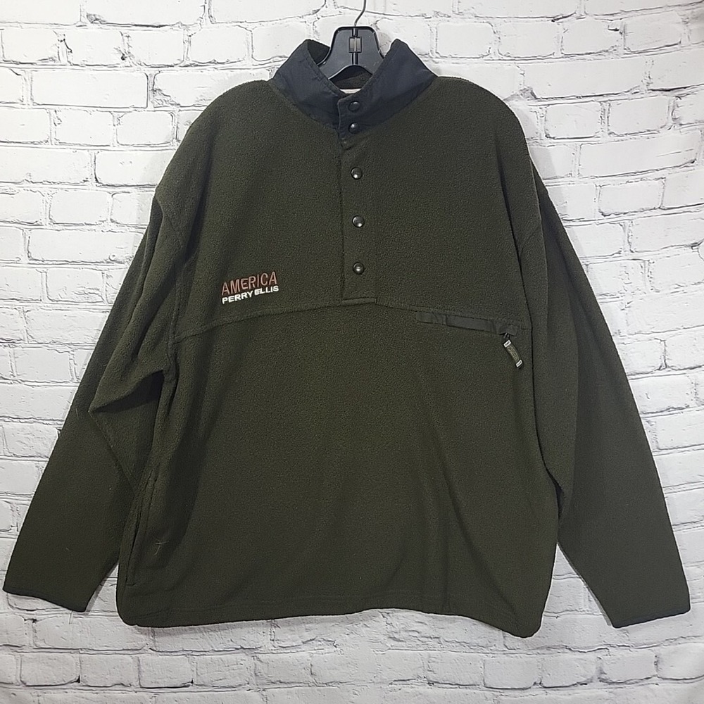 America Perry Ellis Fleece Pullover Jacket‎ Mens XL Green